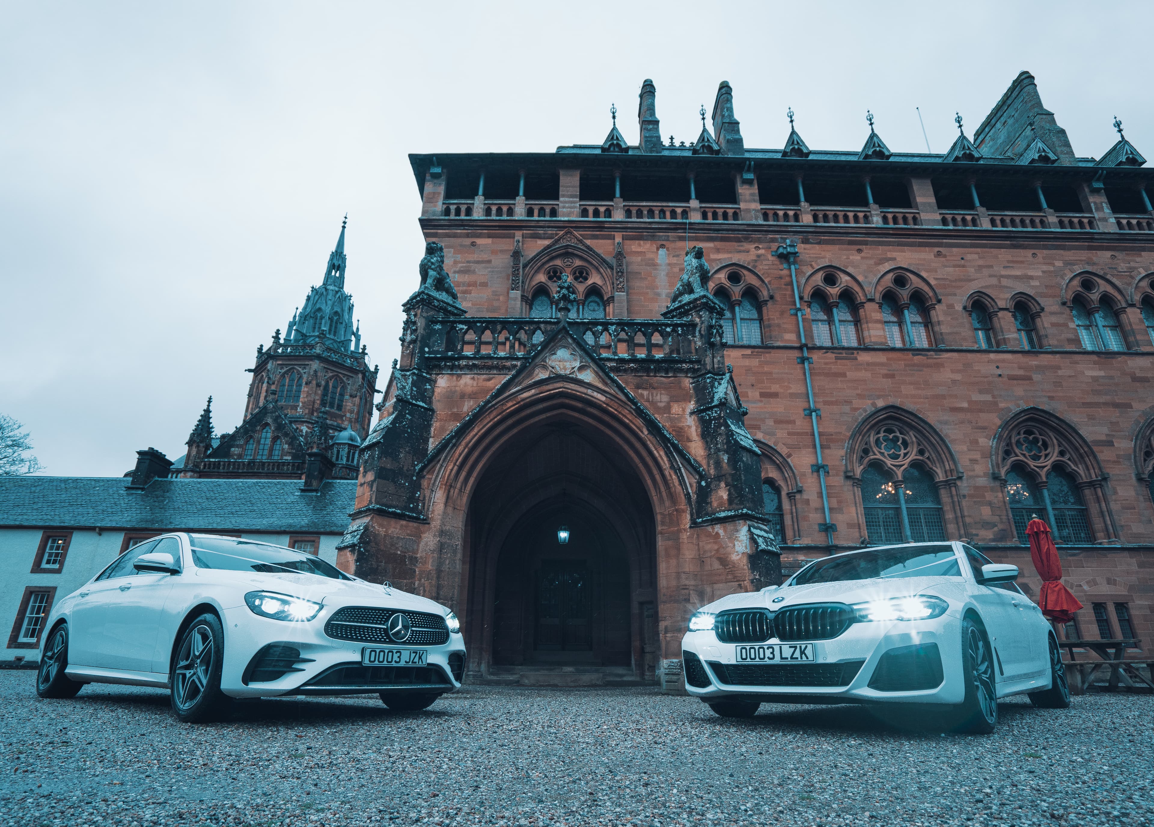 Mercedes and BMW at church