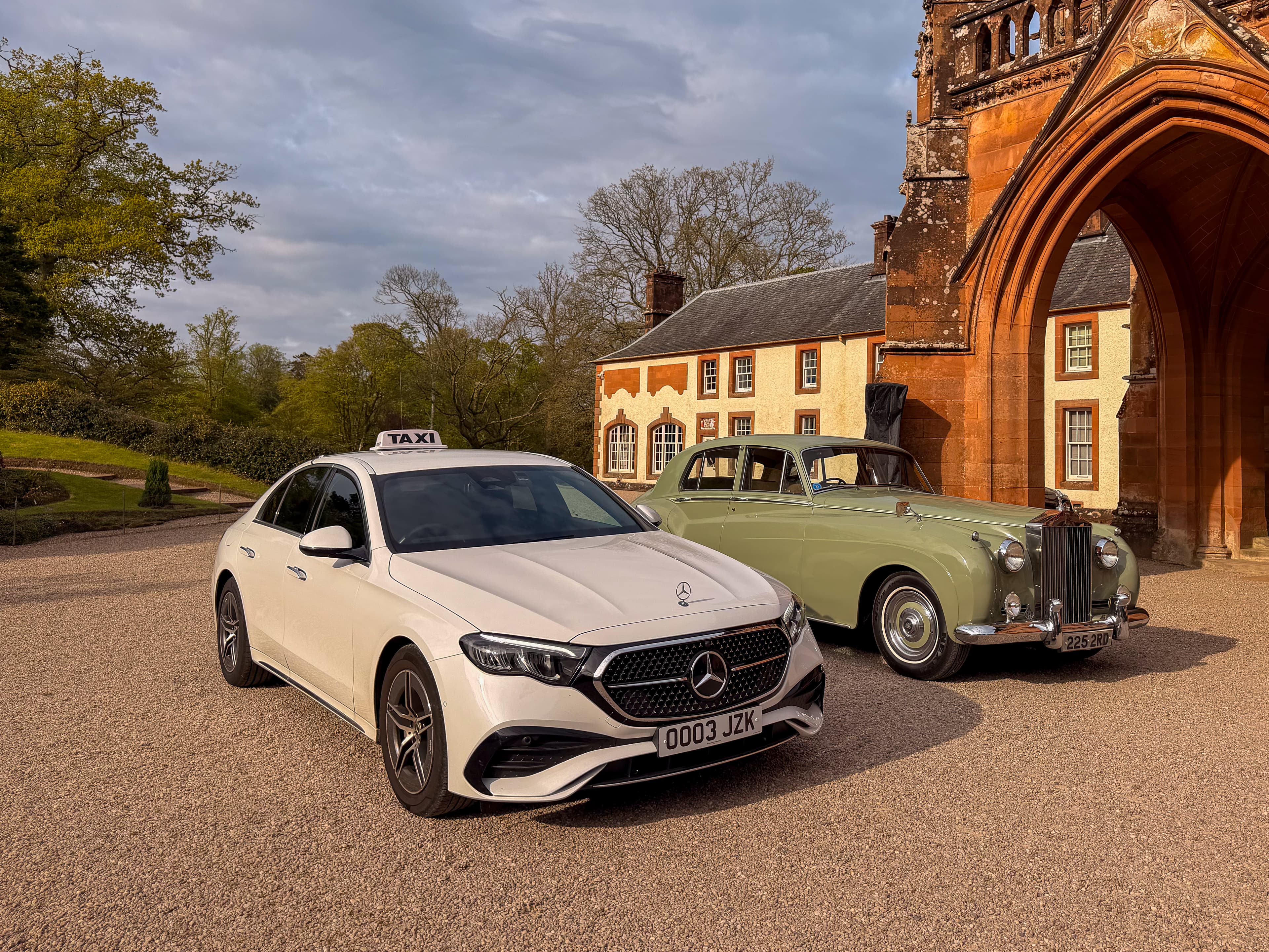 Mercedes and classic car at Mount Stuart