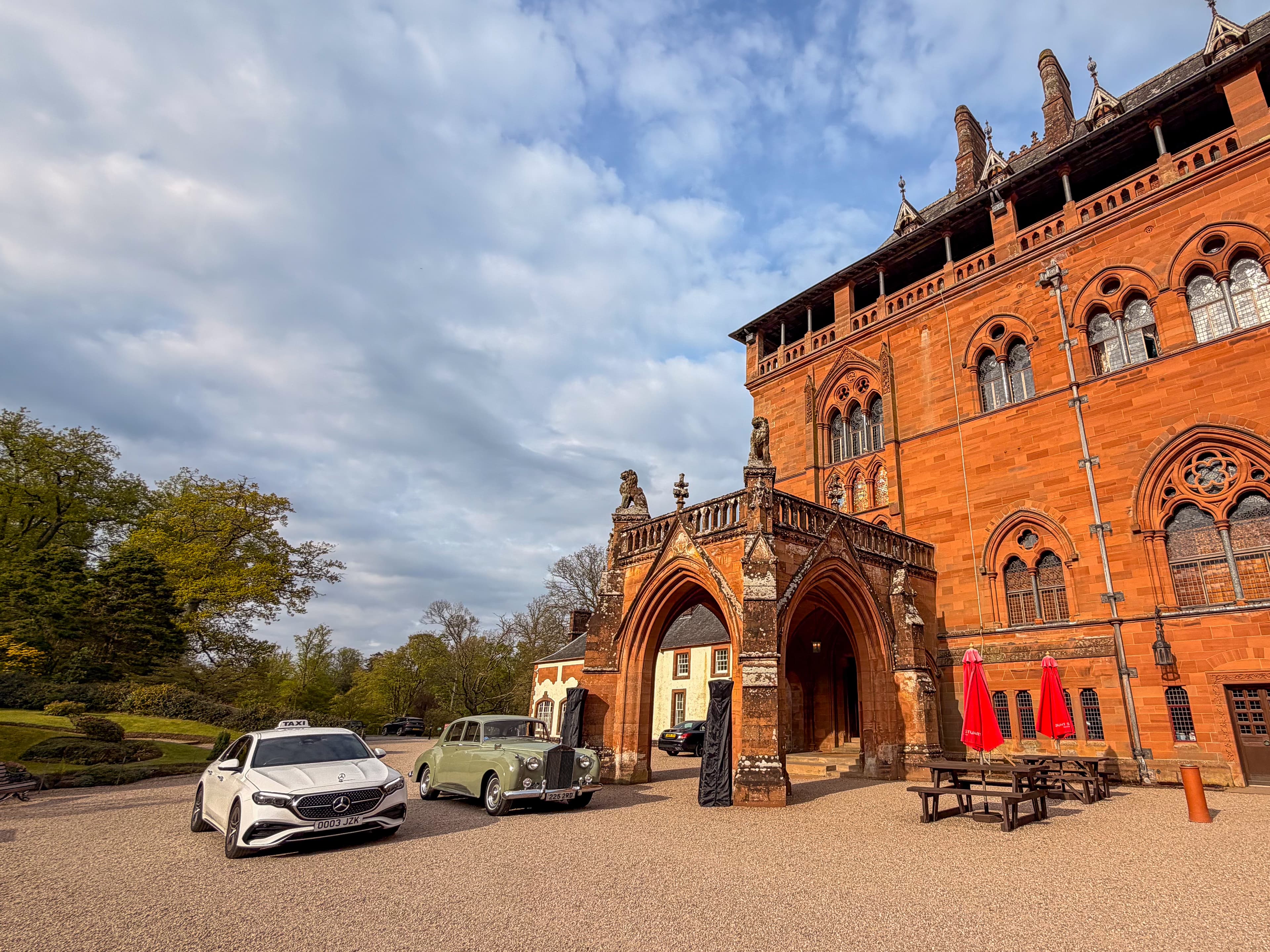 Wedding cars outside Mount Stuart House